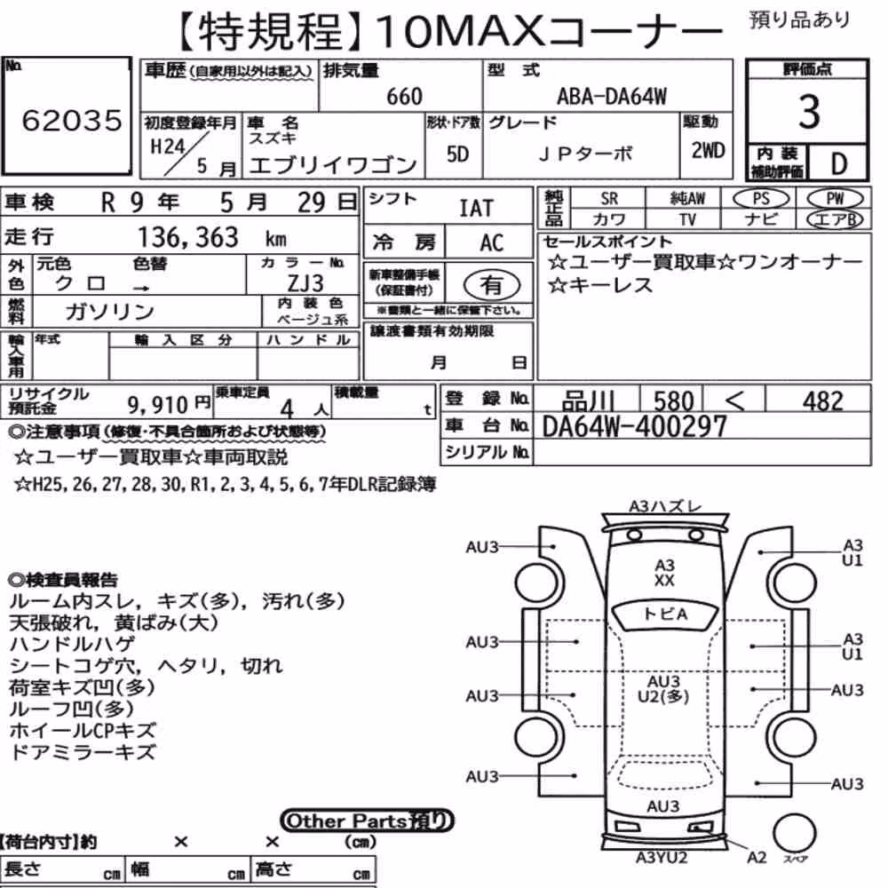 Notka aukcyjna: SUZUKI EVERY WAGON JP TURBO
