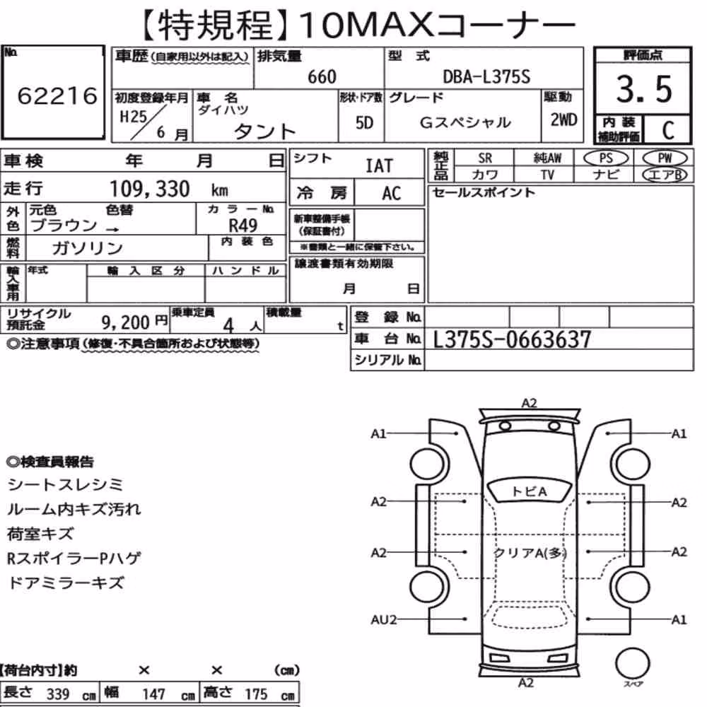 Notka aukcyjna: DAIHATSU TANTO G SPECIAL