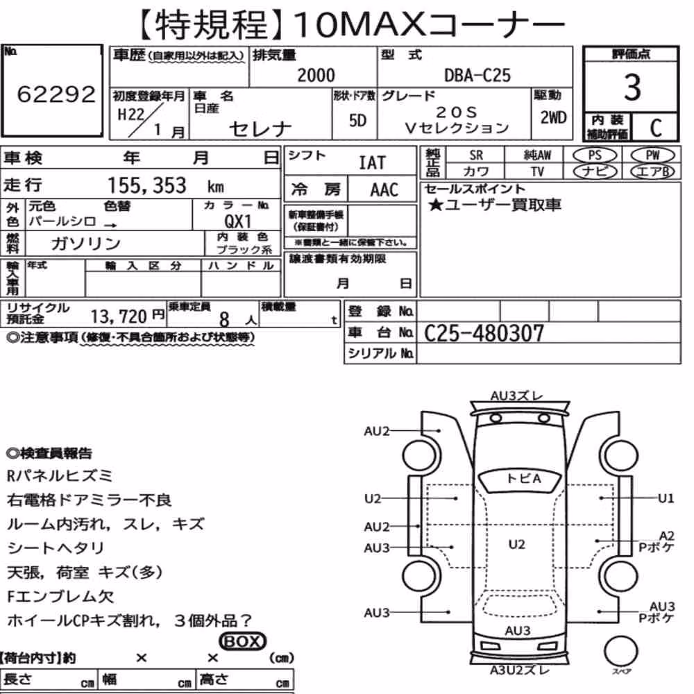 Notka aukcyjna: NISSAN SERENA 5D 20S V SELECTION