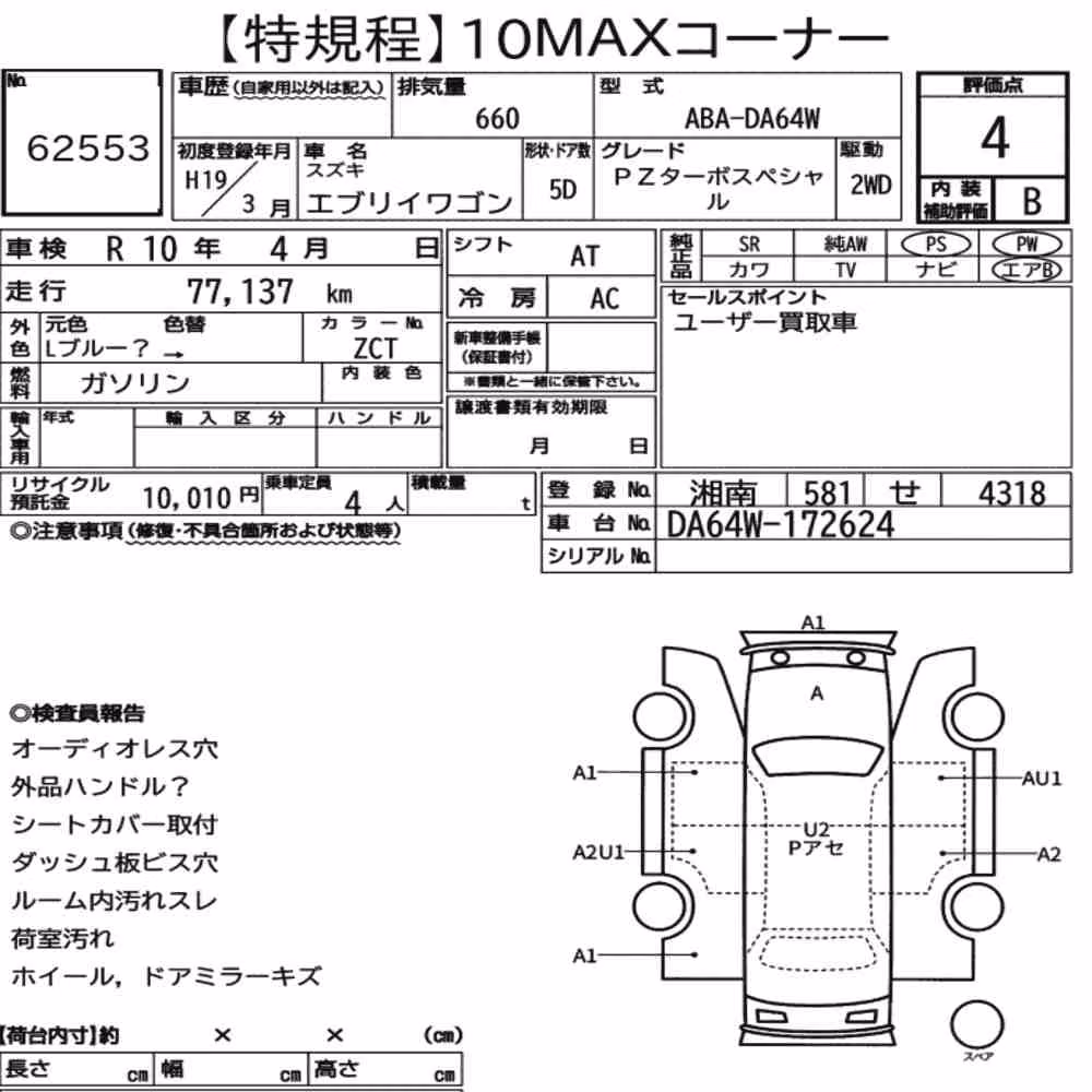 Notka aukcyjna: SUZUKI EVERY WAGON PZ TURBO SPECIAL
