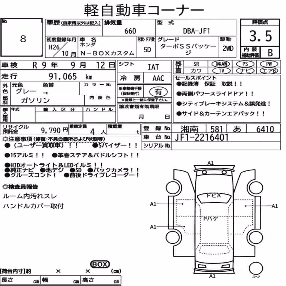 Notka aukcyjna: HONDA N-BOX CUSTOM TURBO SS PACKAGE