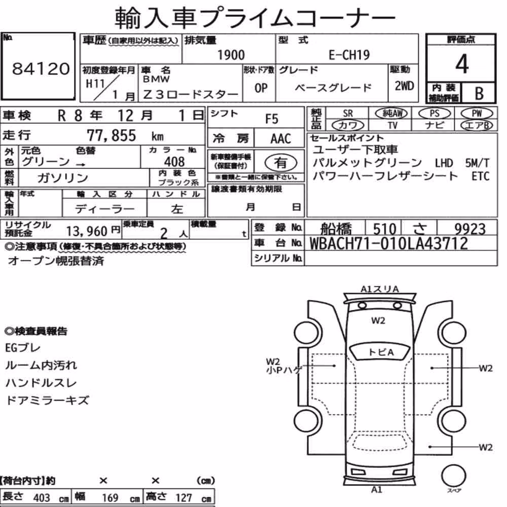 Notka aukcyjna: BMW Z3 ROADSTER BASE GRADE