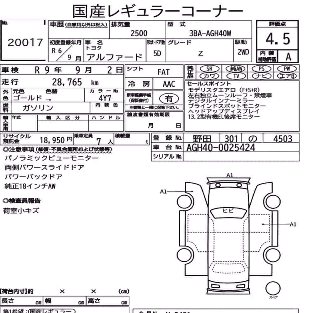 Notka aukcyjna: TOYOTA ALPHARD Z