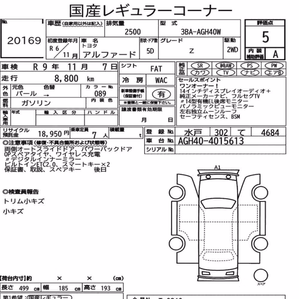 Notka aukcyjna: TOYOTA ALPHARD Z