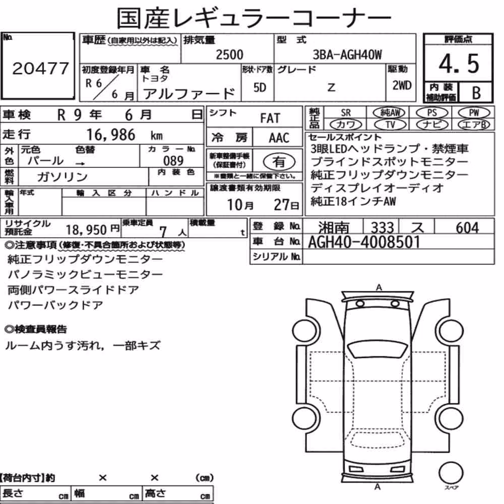 Notka aukcyjna: TOYOTA ALPHARD Z