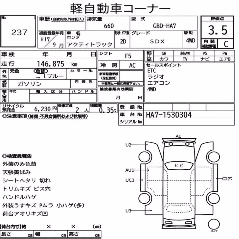 Notka aukcyjna: HONDA ACTY TRUCK 4WD SDX