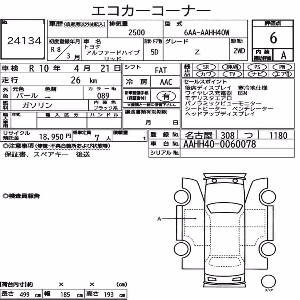 Notka aukcyjna: TOYOTA ALPHARD HYBRID Z