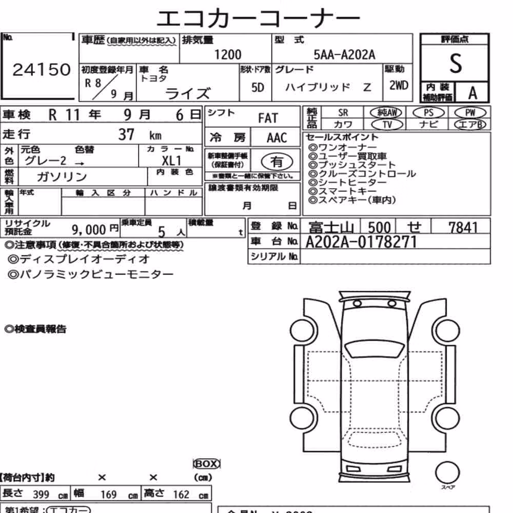 Notka aukcyjna: TOYOTA RAIZE HYBRID Z