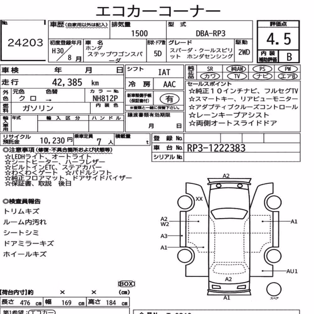 Notka aukcyjna: HONDA STEPWAGON SPADA SPADA・COOL SPIRIT HONDA SENSING