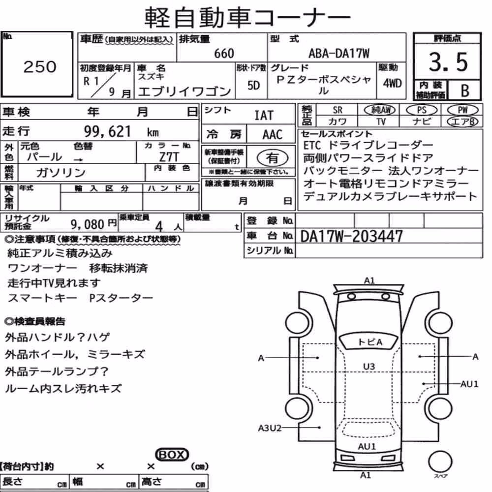 Notka aukcyjna: SUZUKI EVERY WAGON 4WD PZ TURBO SPECIAL