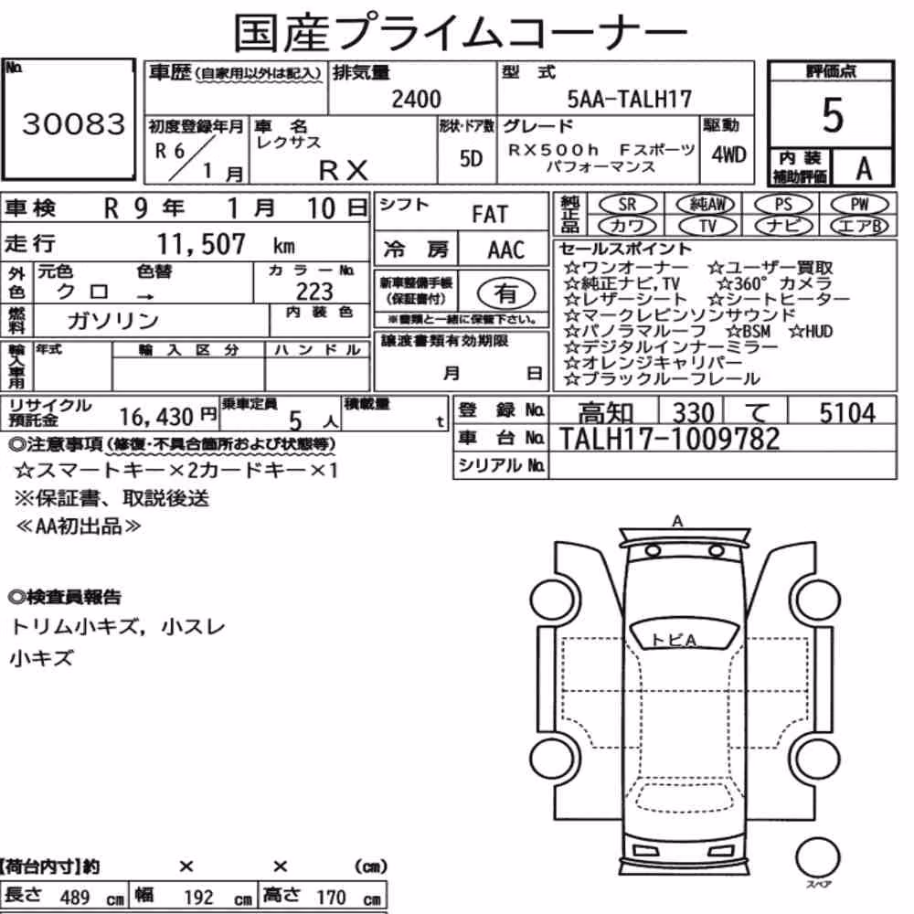 Notka aukcyjna: LEXUS RX 4WD RX500H F SPORT PERFORMANCE
