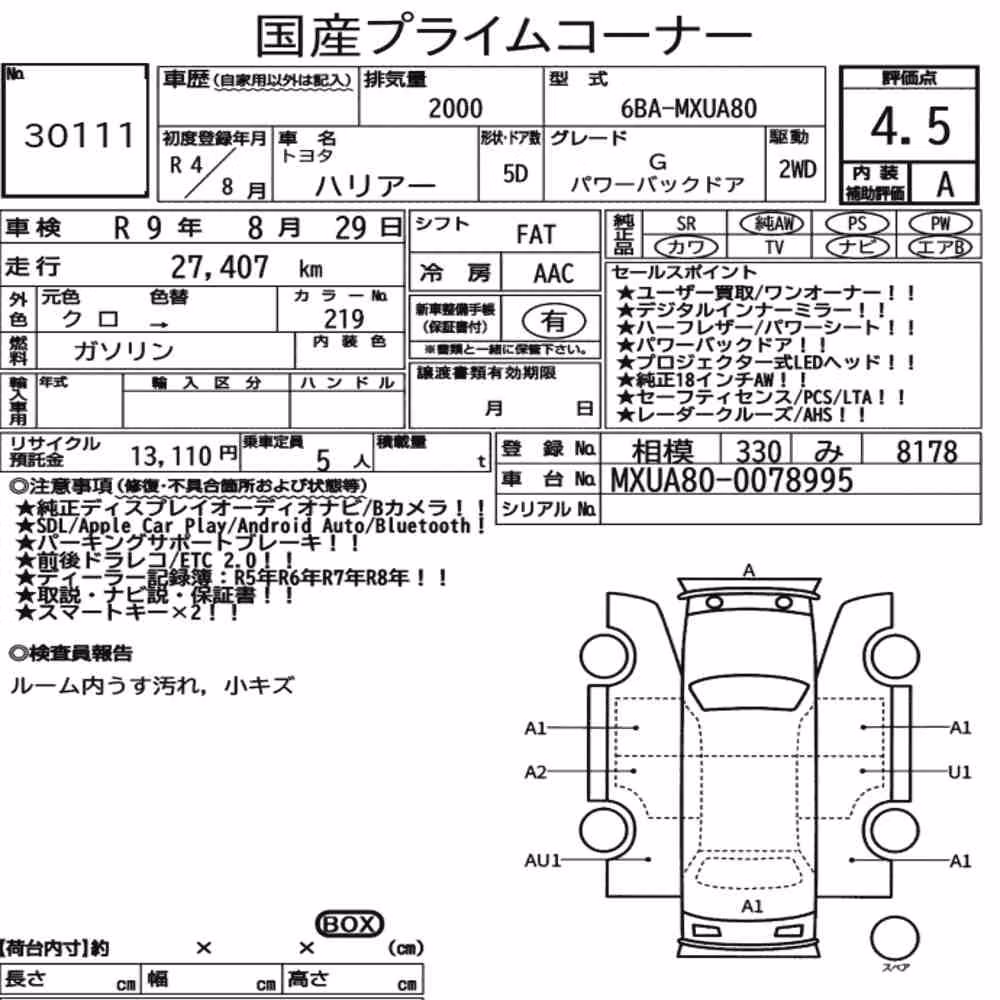 Notka aukcyjna: TOYOTA HARRIER G