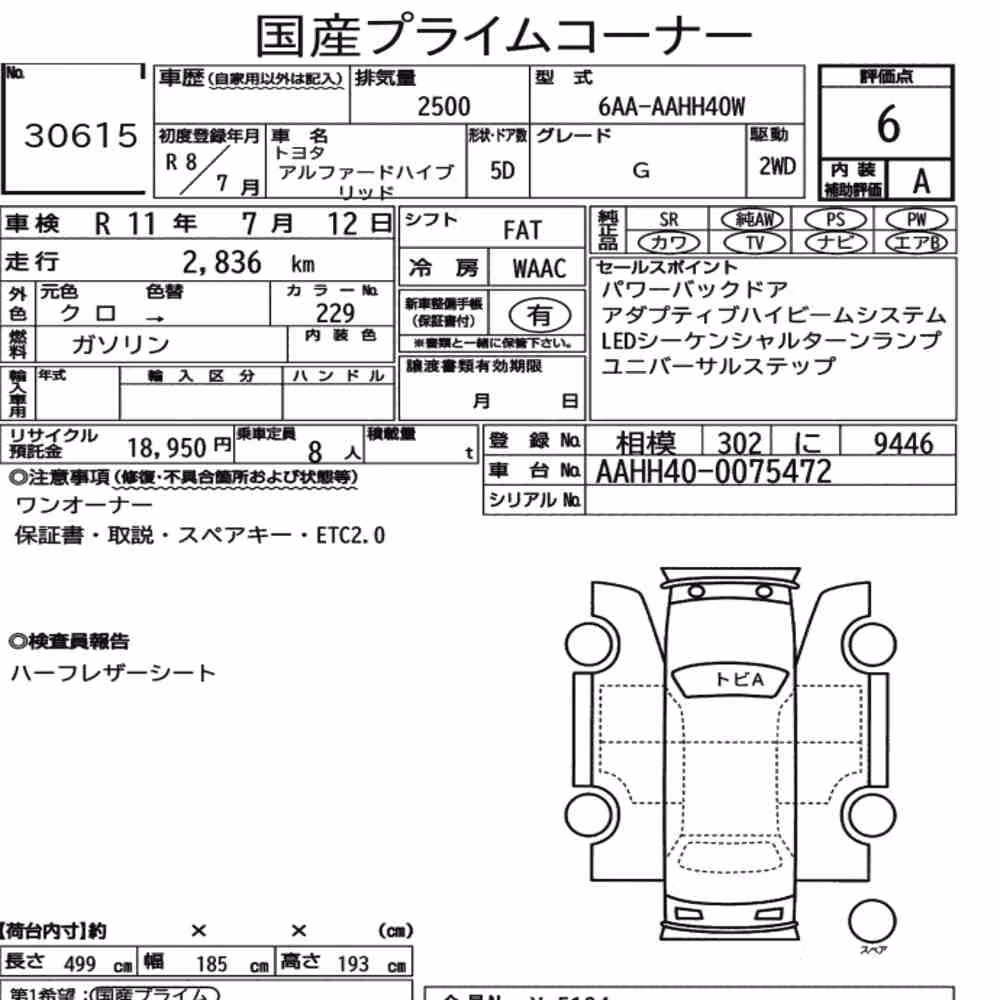 Notka aukcyjna: TOYOTA ALPHARD HYBRID G