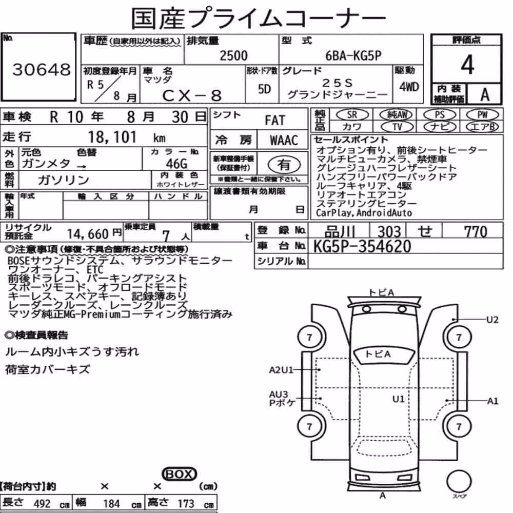 Notka aukcyjna: MAZDA CX-8 4WD 25S GRAND JOURNEY