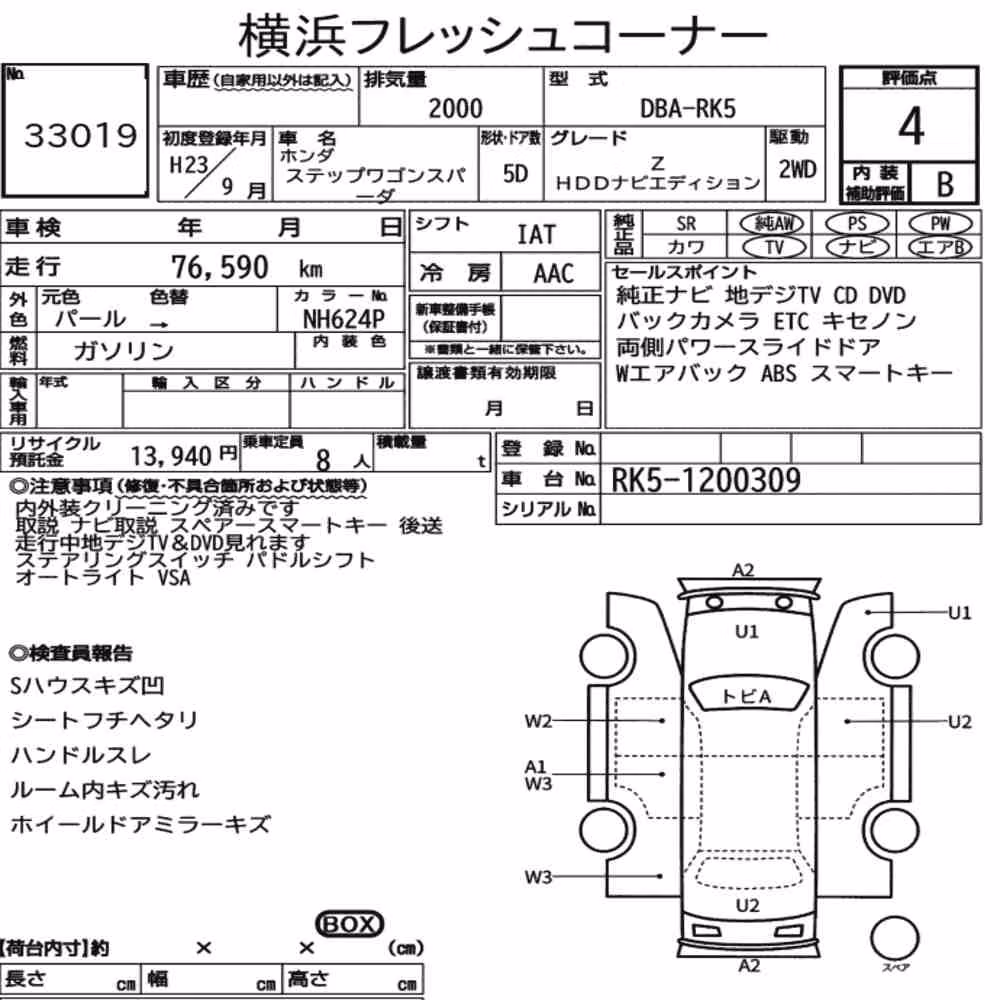 Notka aukcyjna: HONDA STEPWAGON SPADA Z HDD NAVI EDITION
