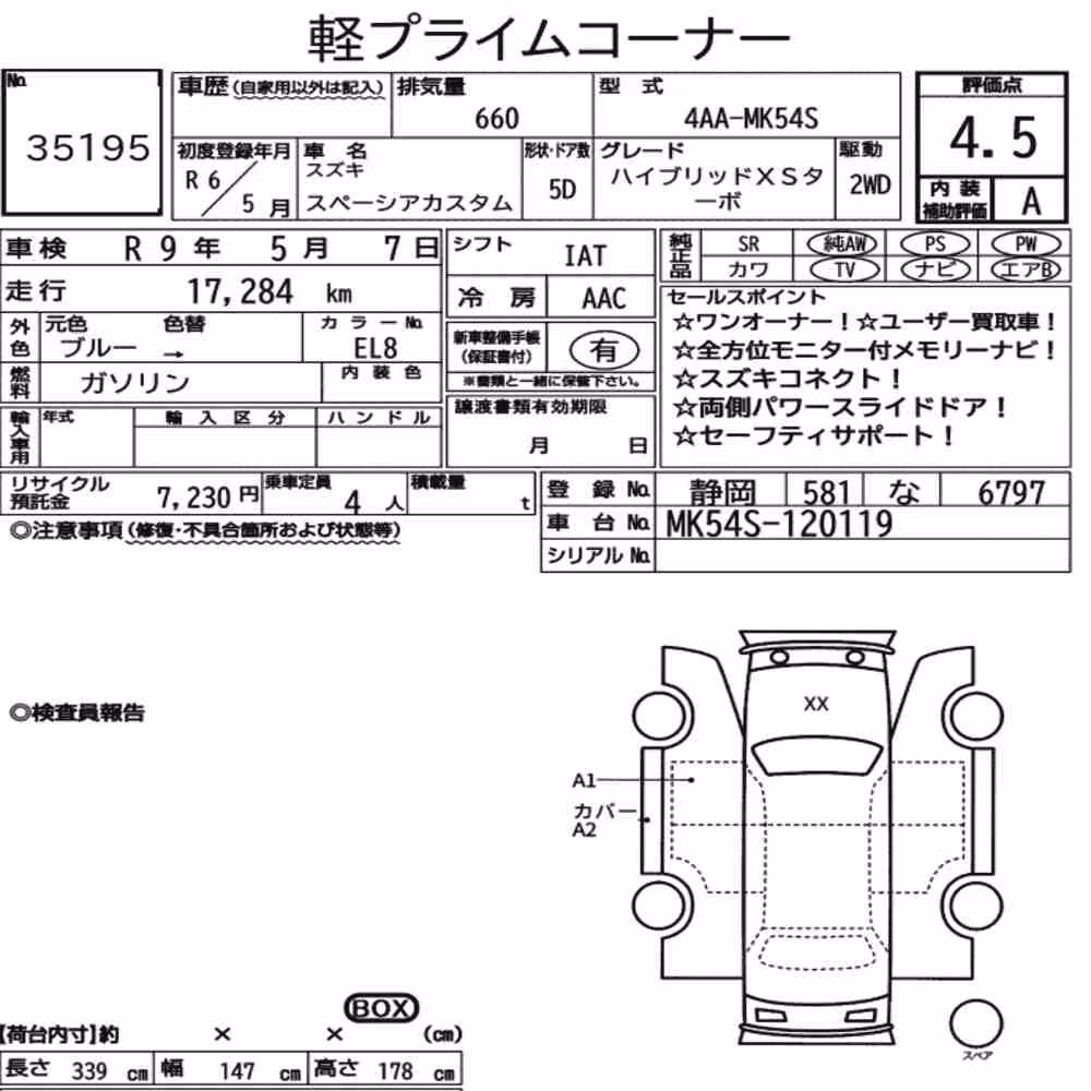 Notka aukcyjna: SUZUKI SPACIA CUSTOM HYBRID XS TURBO
