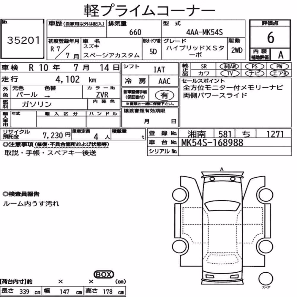 Notka aukcyjna: SUZUKI SPACIA CUSTOM HYBRID XS TURBO