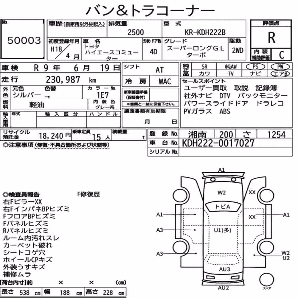 Notka aukcyjna: TOYOTA HIACE COMMUTER 4D SUPER LONG GL TURBO
