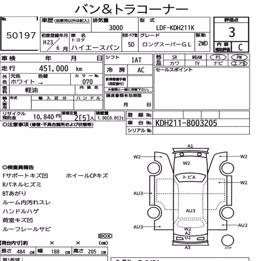Notka aukcyjna: TOYOTA HIACE VAN 5D LONG SUPER GL