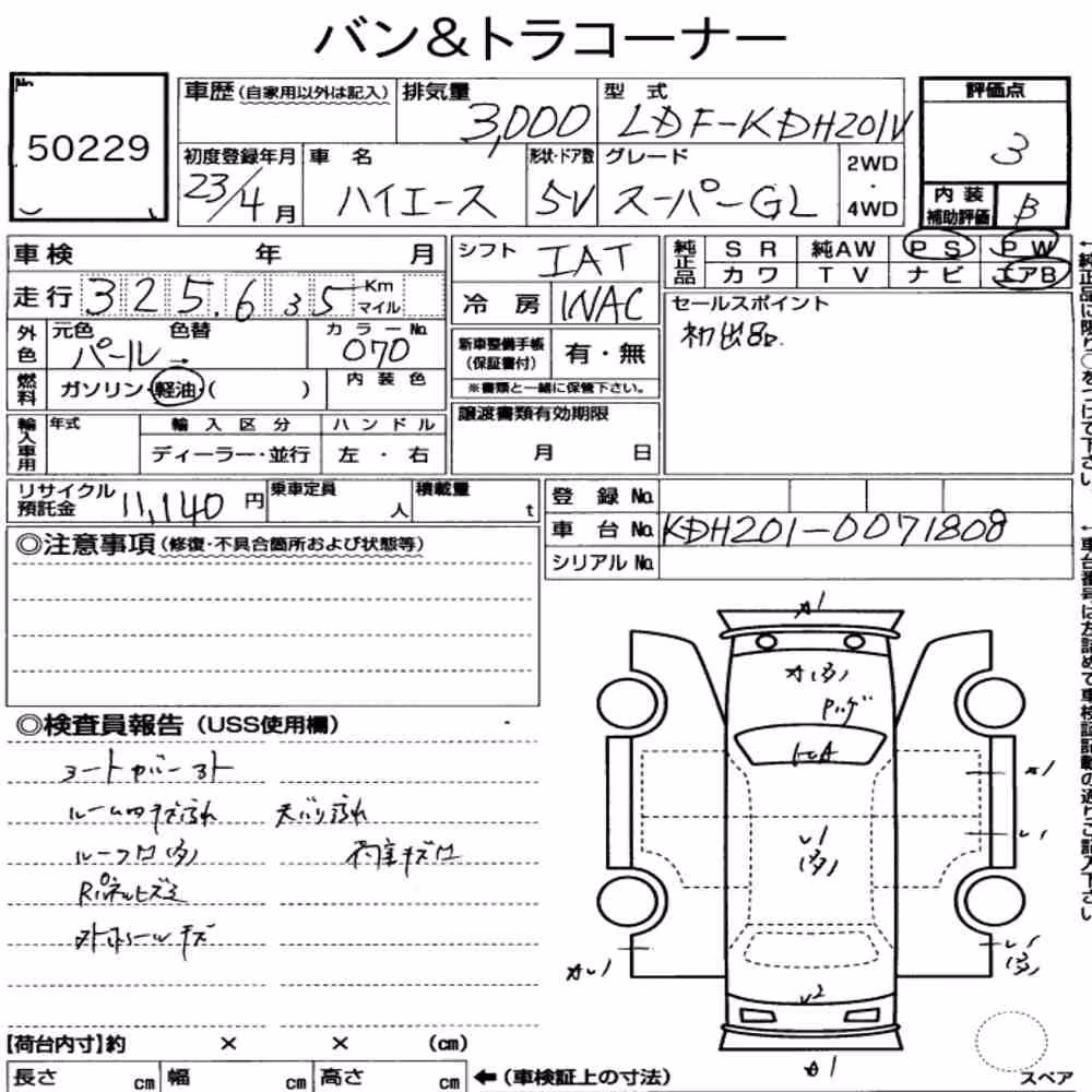 Notka aukcyjna: TOYOTA HIACE VAN 5D LONG SUPER GL
