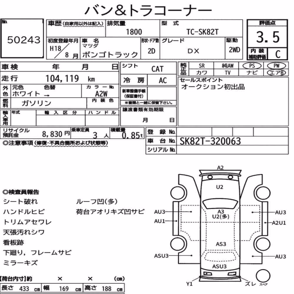 Notka aukcyjna: MAZDA BONGO TRUCK DX