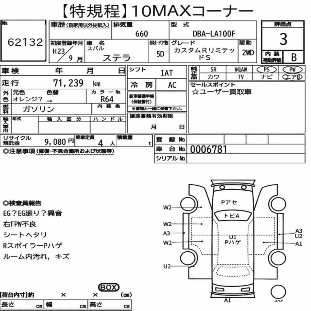 Notka aukcyjna: SUBARU STELLA CUSTOM R LIMITED S