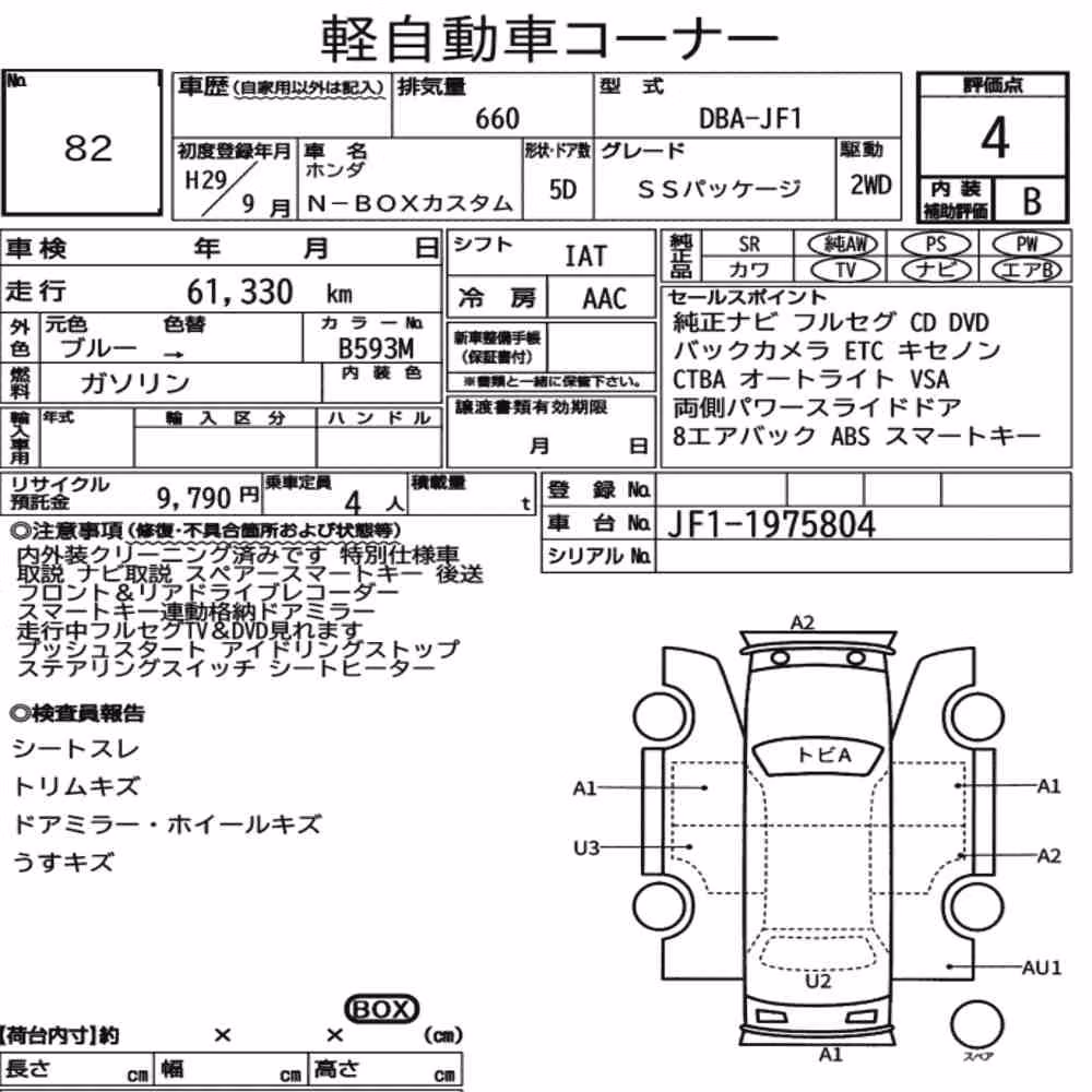 Notka aukcyjna: HONDA N-BOX CUSTOM SS PACKAGE