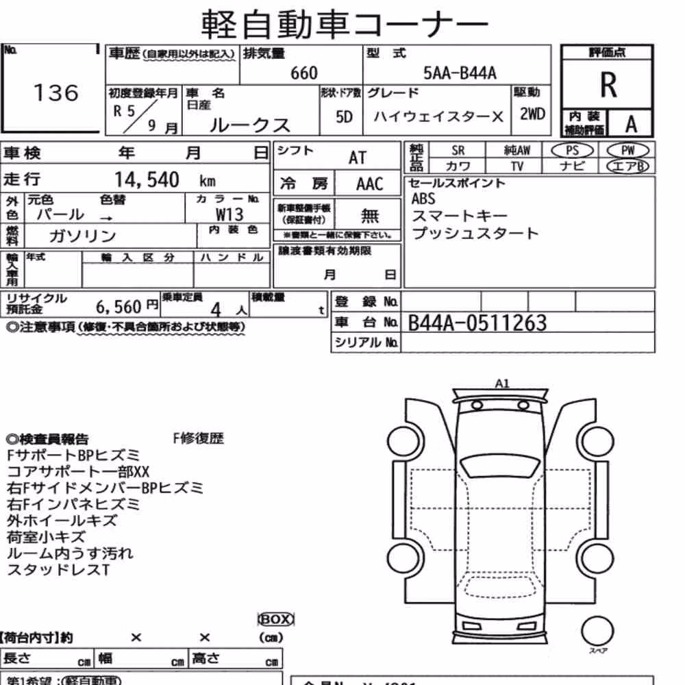 Notka aukcyjna: NISSAN ROOX HIGHWAY STAR X