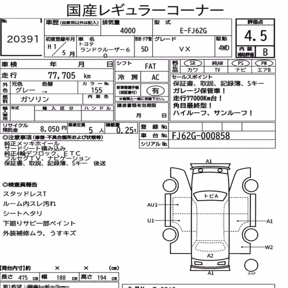 Notka aukcyjna: TOYOTA LAND CRUISER 60 4WD VX