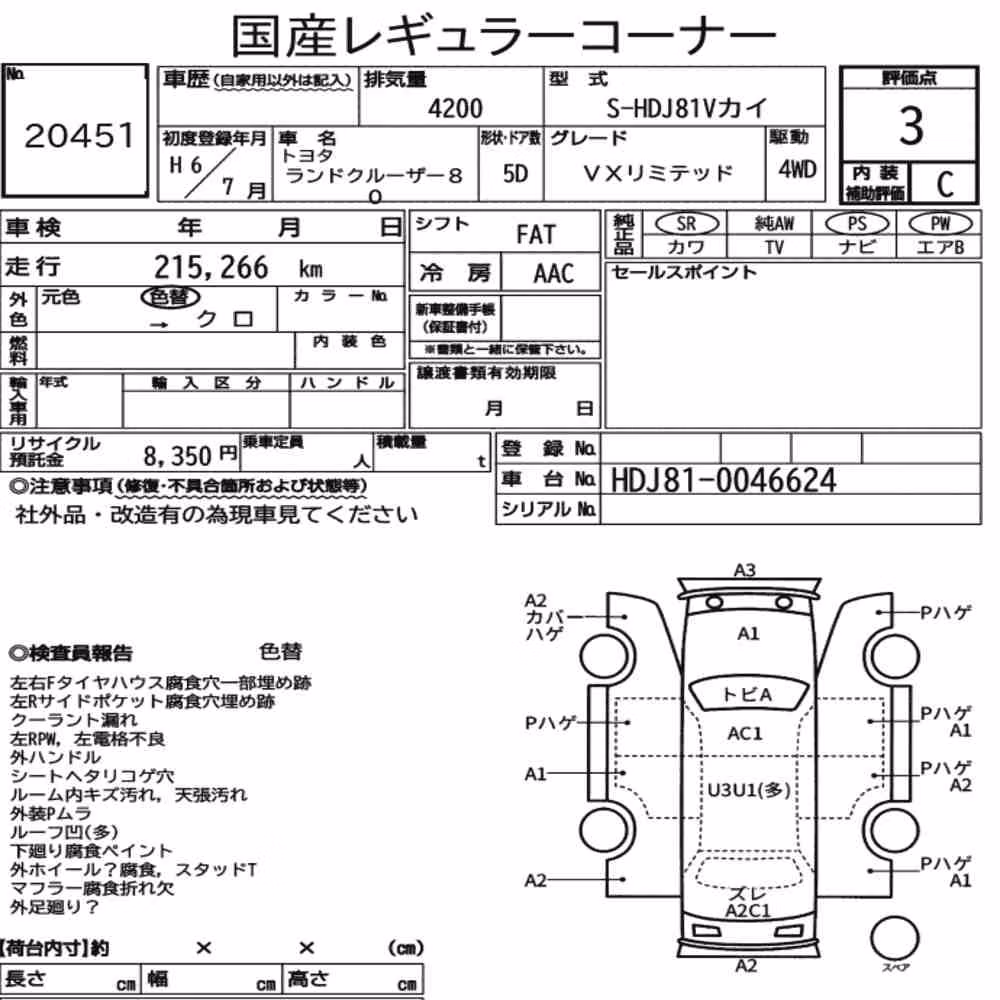 Notka aukcyjna: TOYOTA LAND CRUISER 80 4WD VX LIMITED