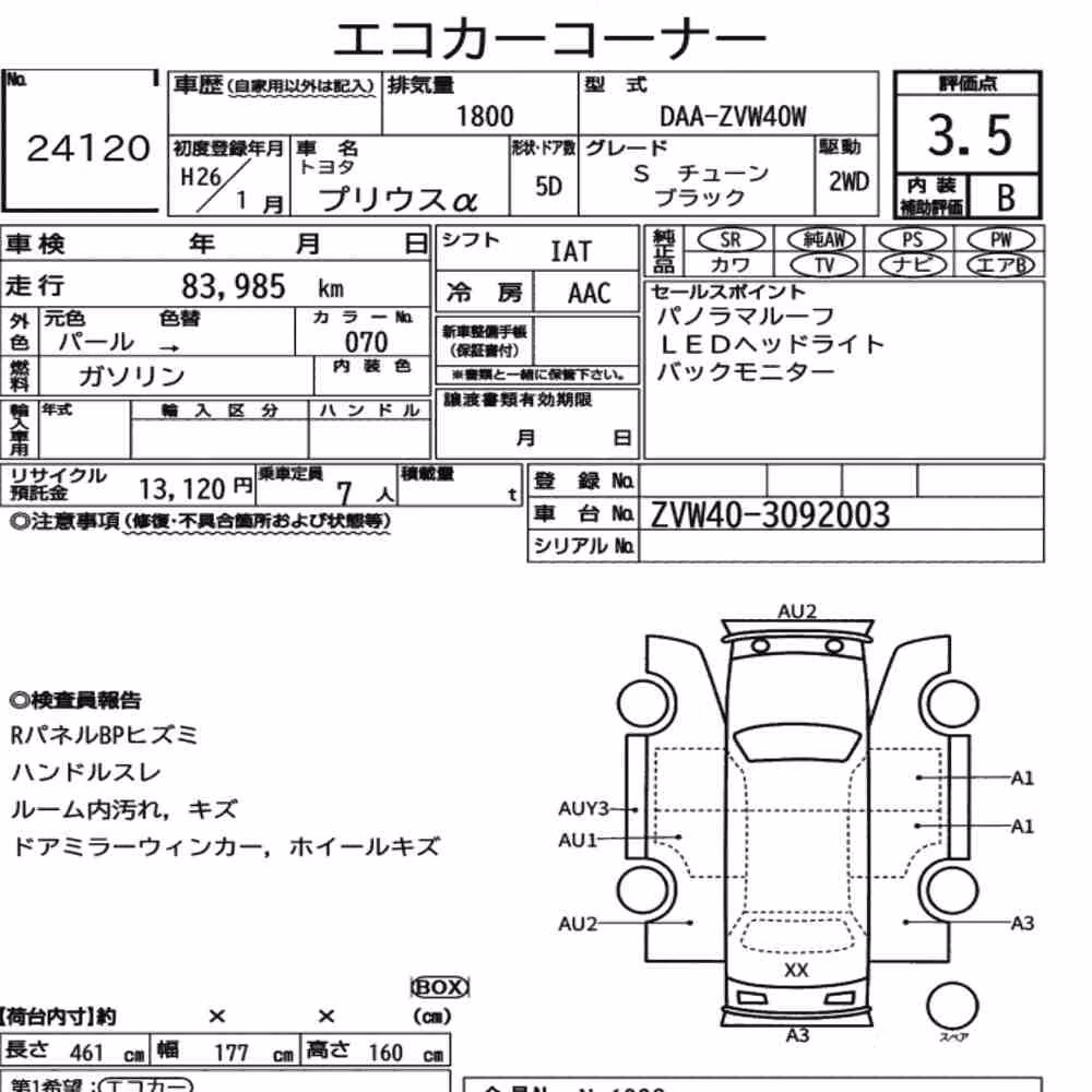 Notka aukcyjna: TOYOTA PRIUS ALPHA S TUNE BLACK