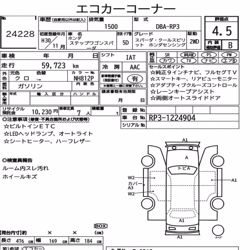 Notka aukcyjna: HONDA STEPWAGON SPADA SPADA・COOL SPIRIT HONDA SENSING