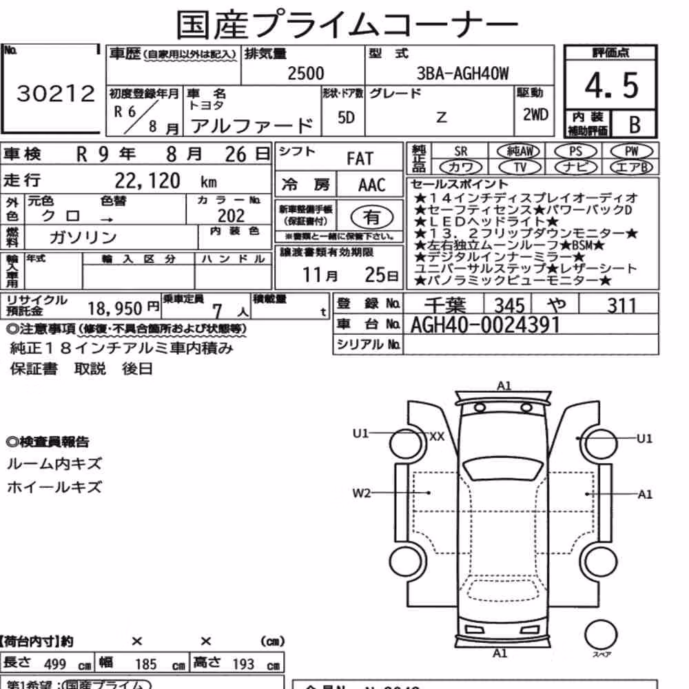 Notka aukcyjna: TOYOTA ALPHARD Z