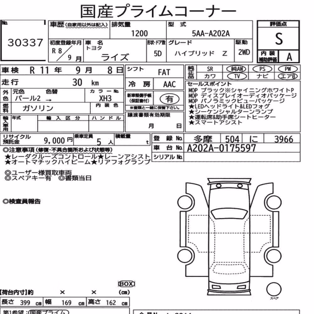 Notka aukcyjna: TOYOTA RAIZE HYBRID Z