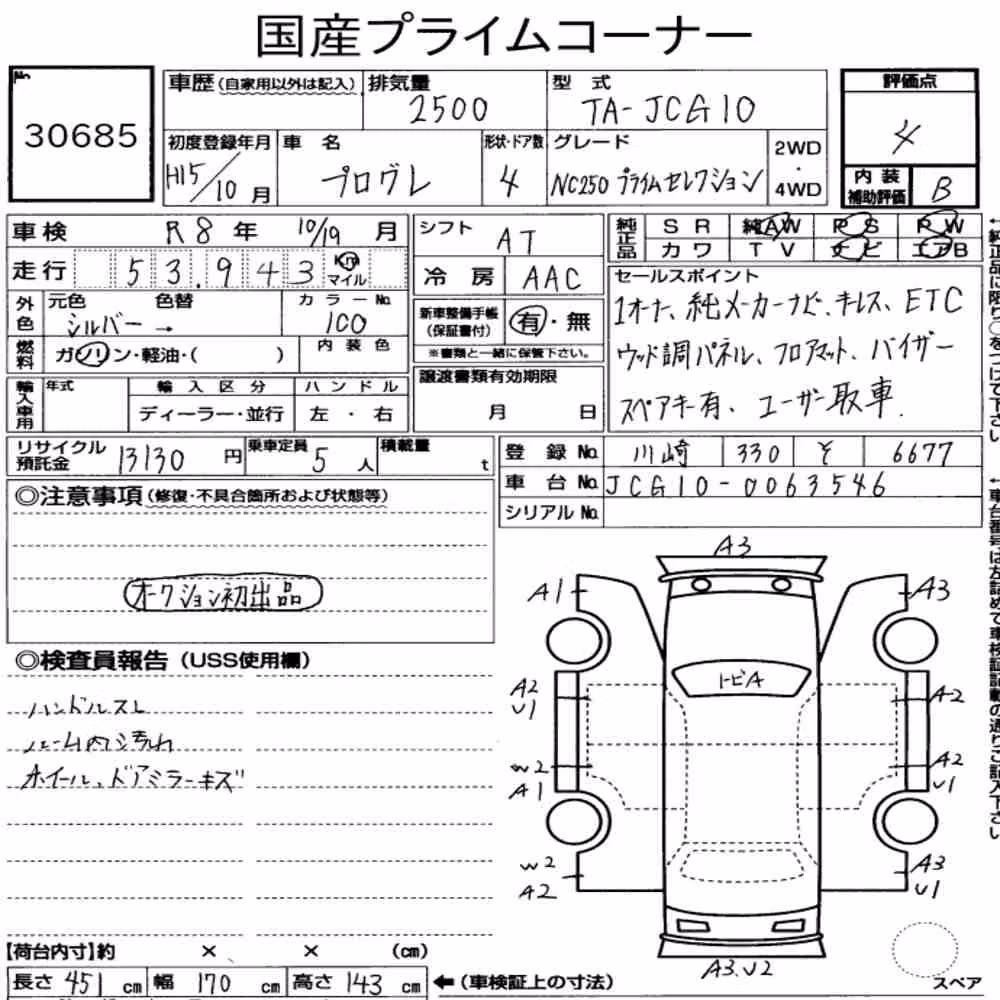 Notka aukcyjna: TOYOTA PROGRES NC250 PRIME SELECTION