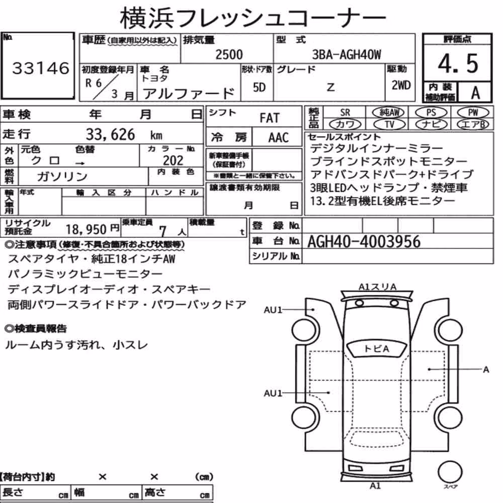 Notka aukcyjna: TOYOTA ALPHARD Z