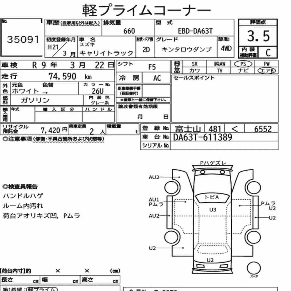 Notka aukcyjna: SUZUKI CARRY TRUCK 4WD KINTARO DUMP