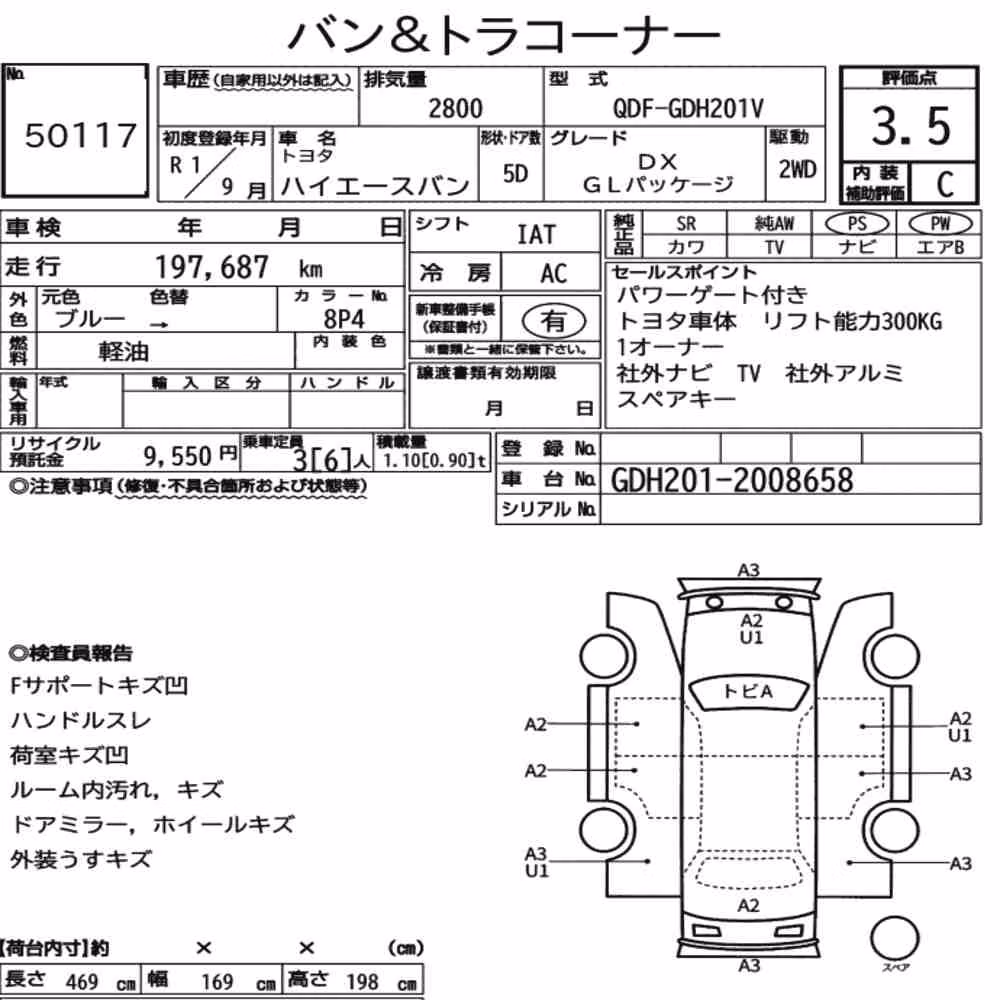 Notka aukcyjna: TOYOTA HIACE VAN 5D DX GL PACKAGE