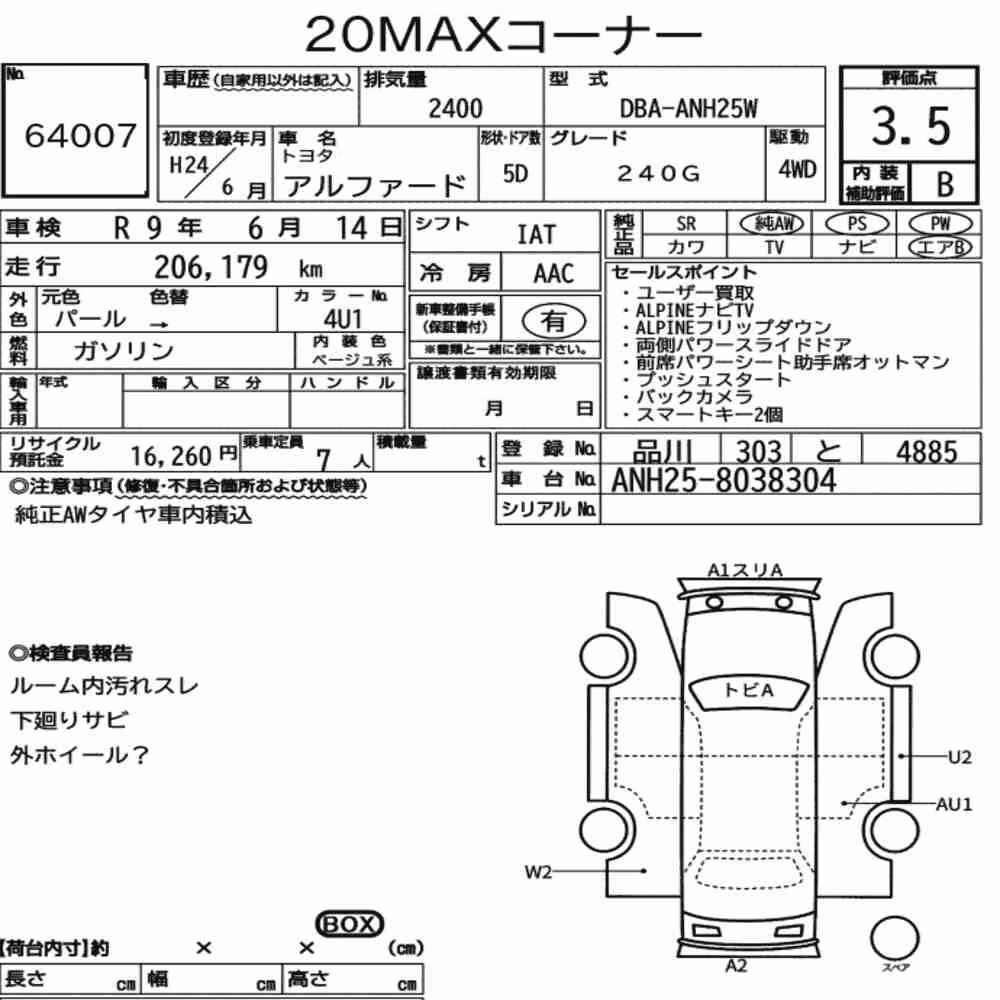 Notka aukcyjna: TOYOTA ALPHARD 4WD 240G