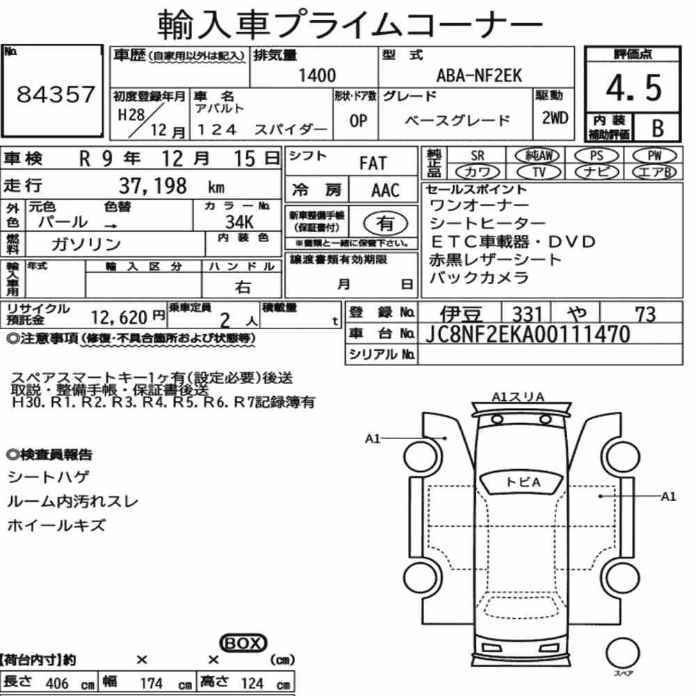 Notka aukcyjna: ABARTH 124 SPIDER BASE GRADE